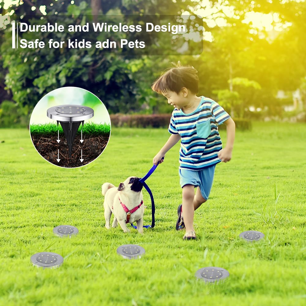Solar Ground Lights Outdoor, 8 Pack 8 LED Solar Disk Lights Waterproof Garden In-ground Pathway Light Landscape