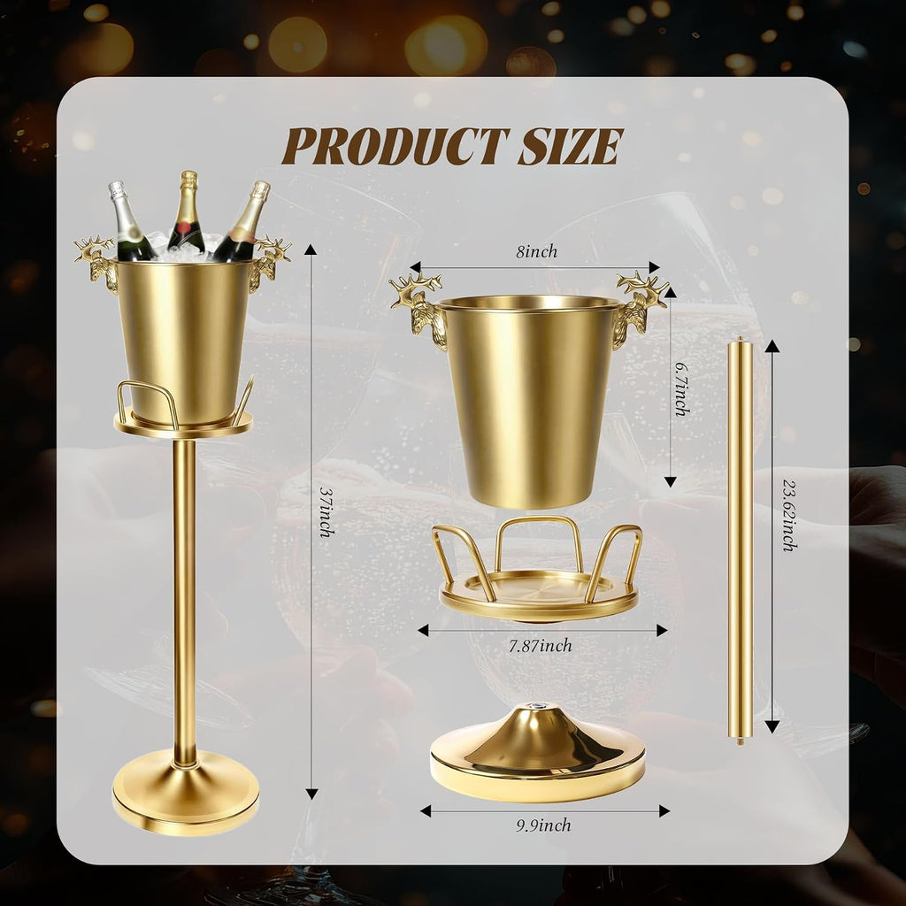 Champagne Bucket with Stand,Ice Bucket kits with Stand (Antler Gold, 1 pack)
