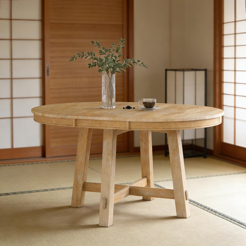 42"-58" Extendable Dining Table for 4-6, Solid Wood Oval Dining Kitchen Table with Removable Leaf, Farmhouse Circle