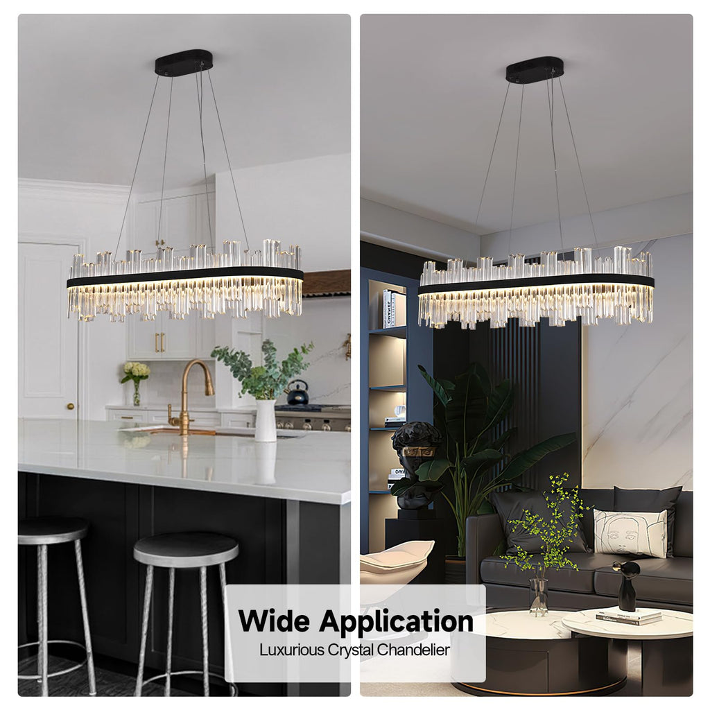 Black Led Modern Crystal Chandelier,Rectangle Chandeliers