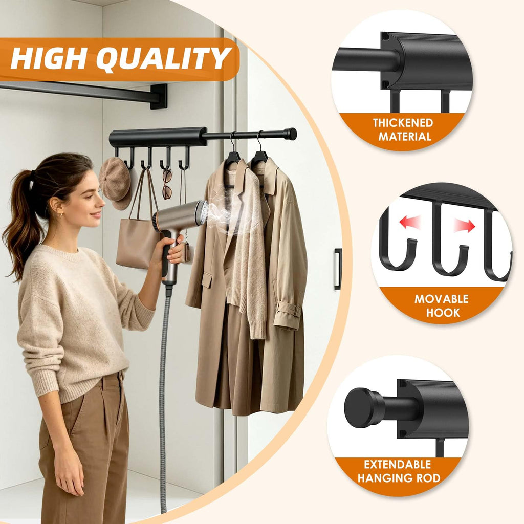 Valet Rod Closet Pull Out 12 Inch Retractable Organizer for Closet Black