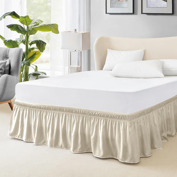 Queen Bed Skirt, Elastic Wrap Around Bed Skirt Queen Size, Bed Skirts for Adjustable Bed, Easy Fit with 15 Inch Drop