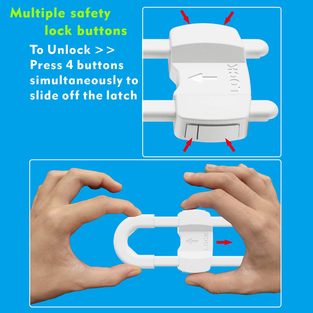 10 Pack Adjustable U-Shaped Baby Cabinet Locks, No Adhesive No Drill