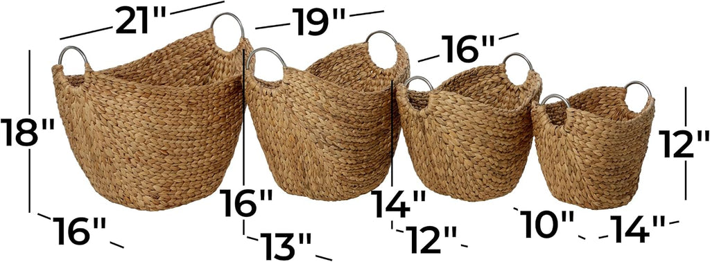 79 Seagrass Handmade Decorative and Functional Storage Basket Woven Curved Basket Organizer with Silver Metal