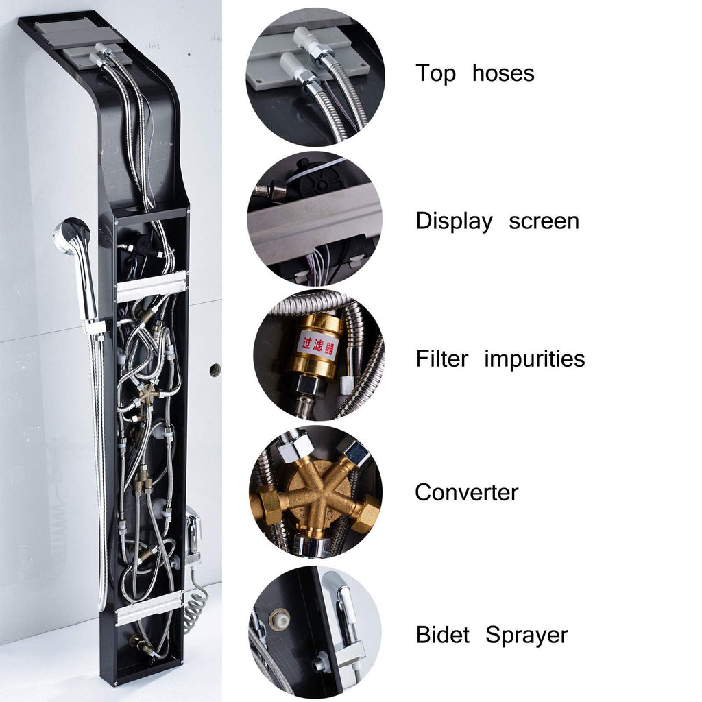 LED Shower Panel Bath Rainfall Waterfall Tower System Body Message Jets Stainless Steel Bathroom Wall Mount Shower