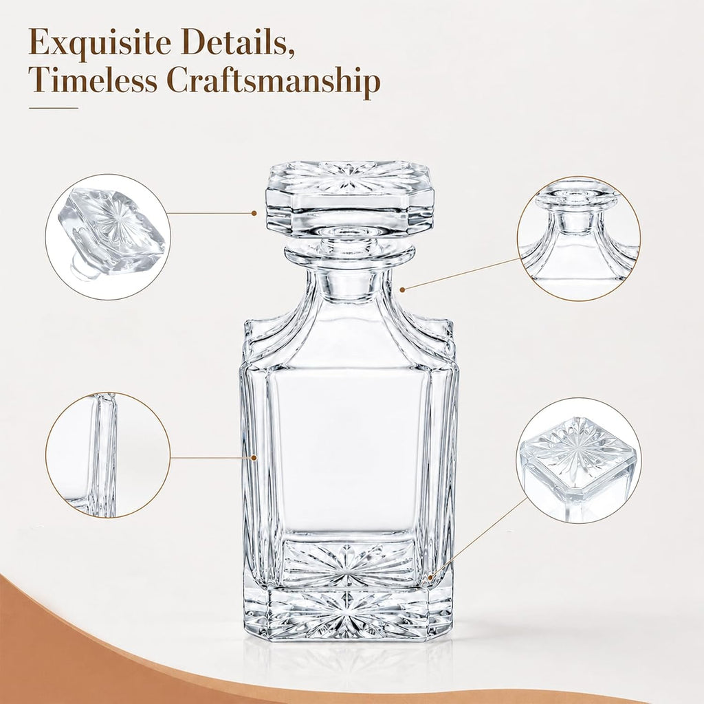 Whiskey Decanter With Glass Stopper Blank Square Whiskey Decanter for Laser Engraving 25 oz - Set of 4