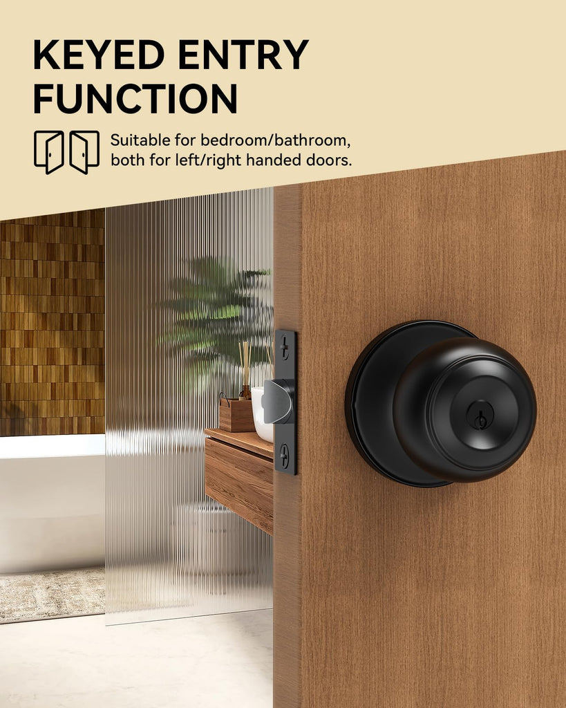 6 Pack Door Knob with Lock, Keyed Same Entry Door Knobs, Interior and Exterior Round Ball Door Lock for Front Bedroom