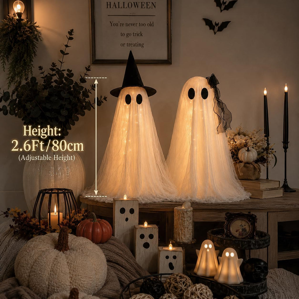 Halloween Decorations Indoor 2 Pack 2.6ft Glowing Ghosts with Timer Remote - Set of 2