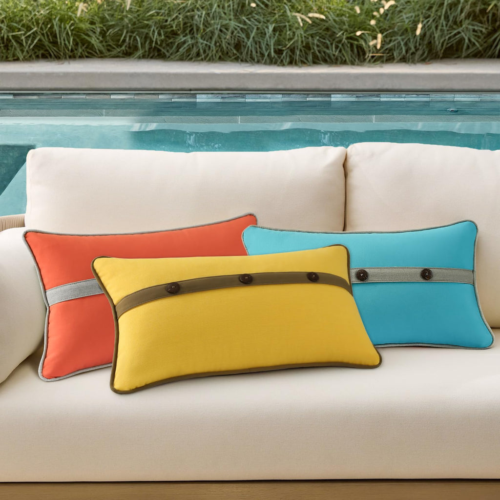 Outdoor Sunbrella Decorative Pillows with Triple Coconut Buttons Pack of 4, 20" x 12" Outdoor Pillow Set for Couch