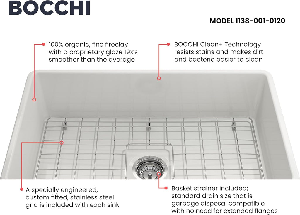 Classico Farmhouse Apron Front Fireclay 30 in. Single Bowl Kitchen Sink with Protective Bottom Grid and Strainer in