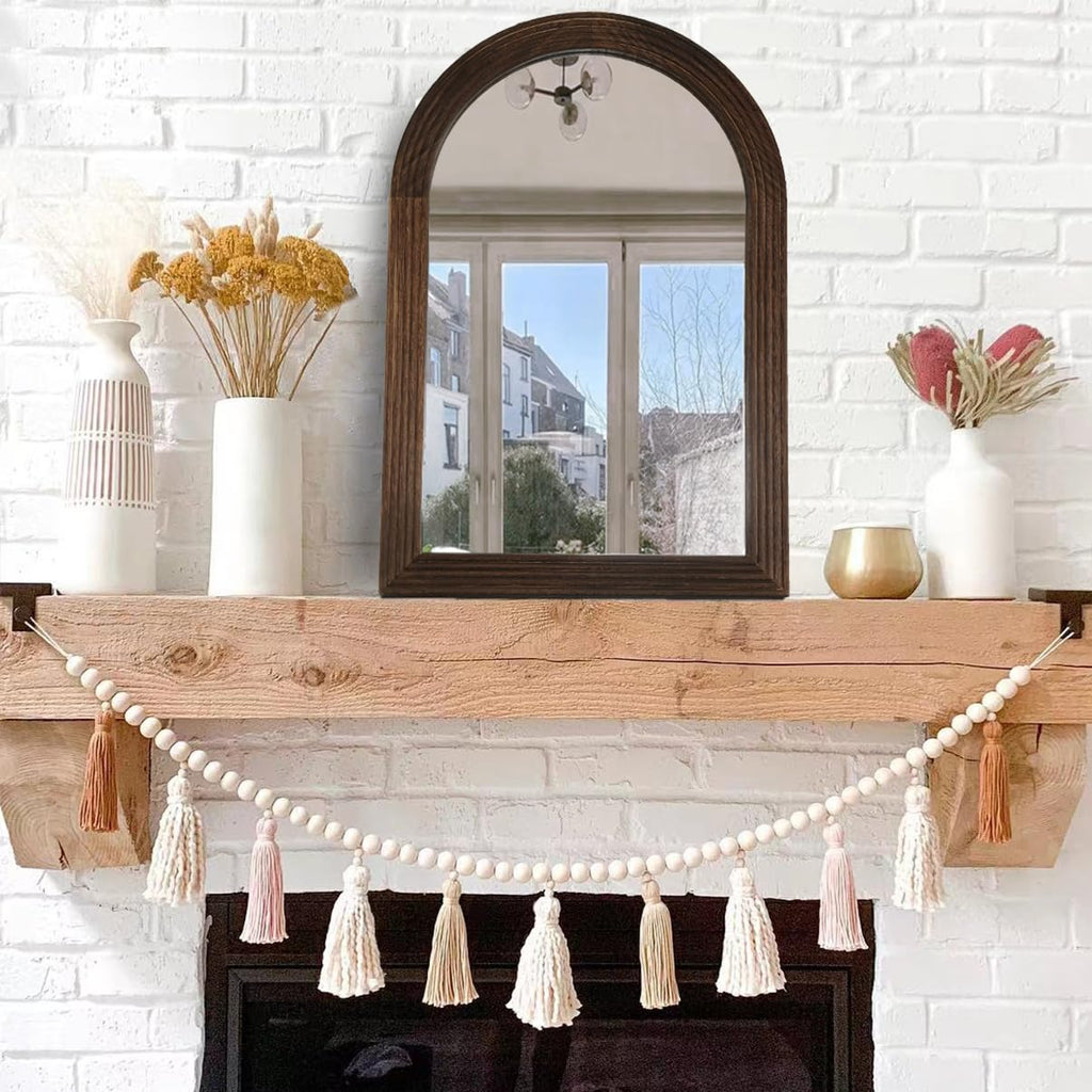 Arched Mirror, Farmhouse Decor Solid Wood Frame Wall Mirror, Bathroom Mirrors, Large Vintage Mirror, Foyer (Coffee