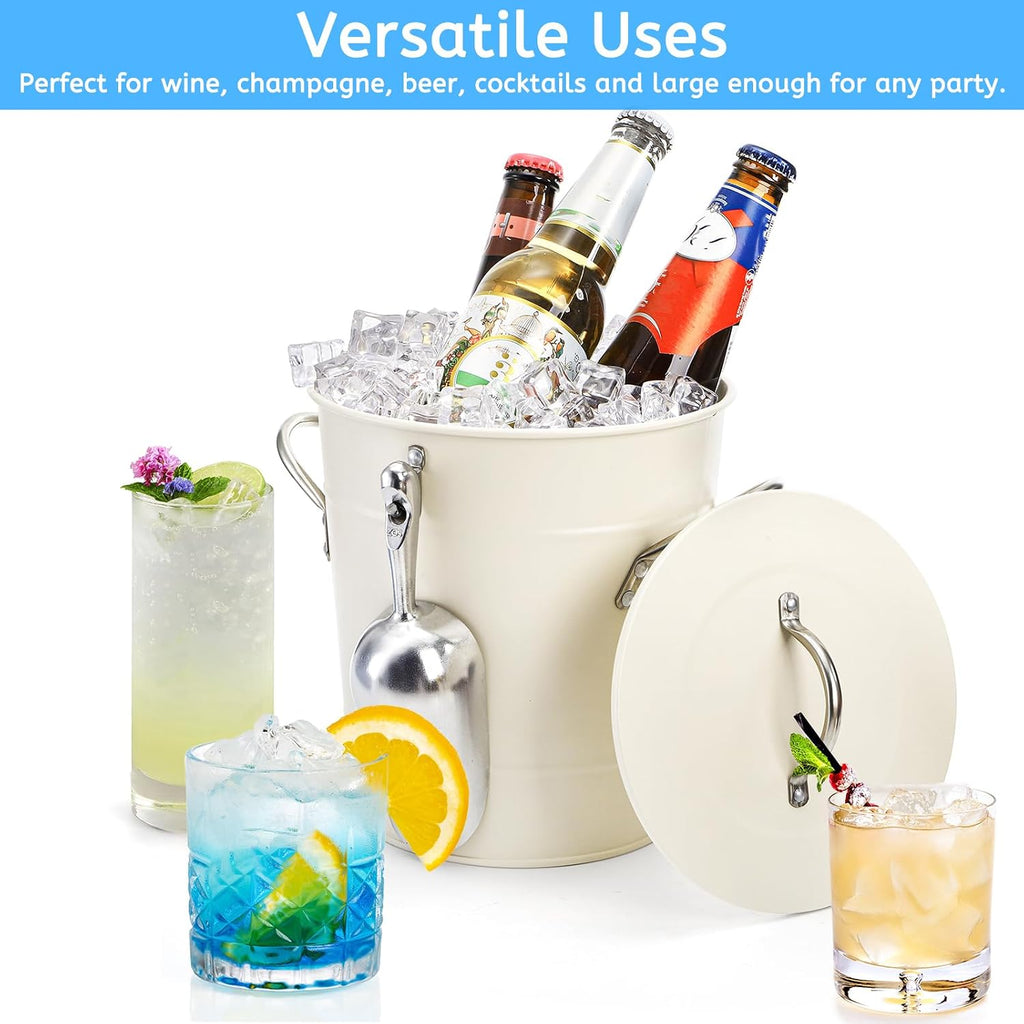4L Ice Bucket with Scoop and Lid, Double Walled Insulated Wine Bucket Chiller with Carry Handles, Beverage Tub