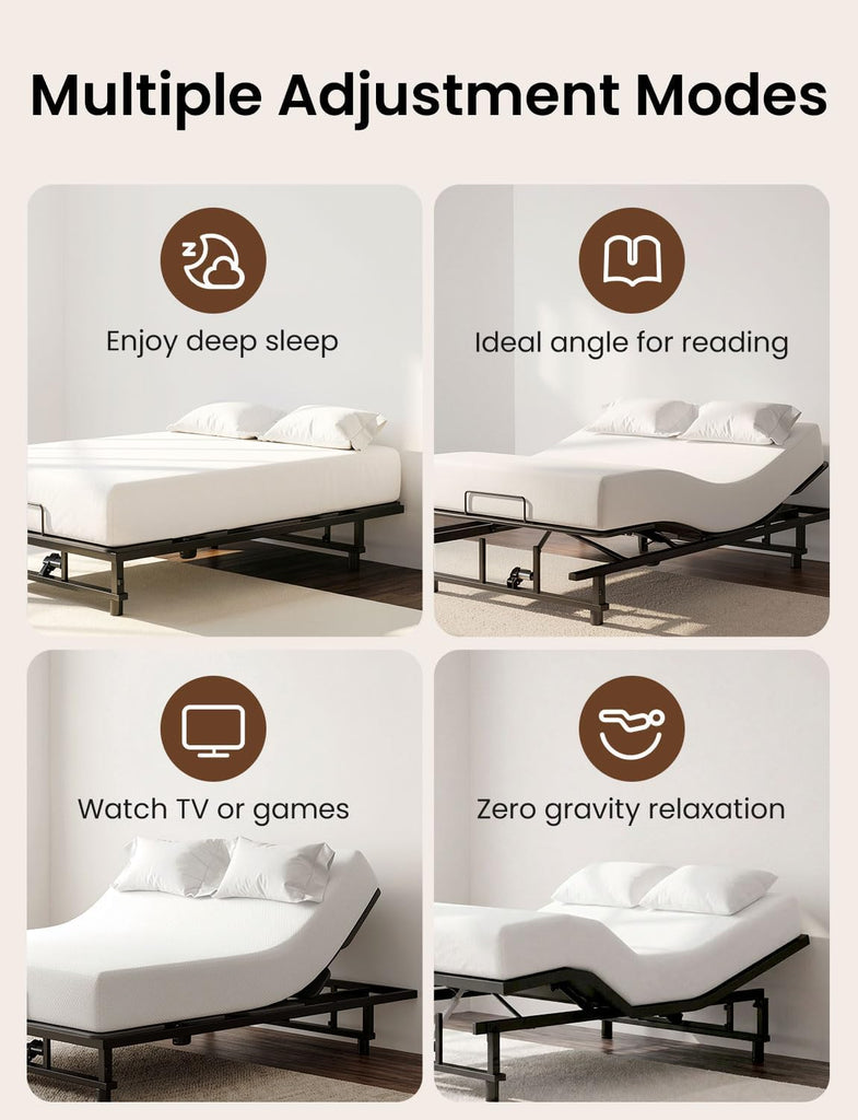 King Size Adjustable Bed Frame with Wireless Remote, Black-B