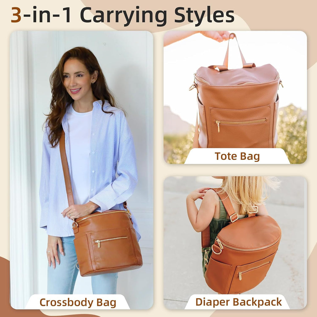 Small Diaper Bag Mini Diaper Bag, Leather Diaper Bag Backpack Mini Backpack with 14 Pockets Insulated Pockets &