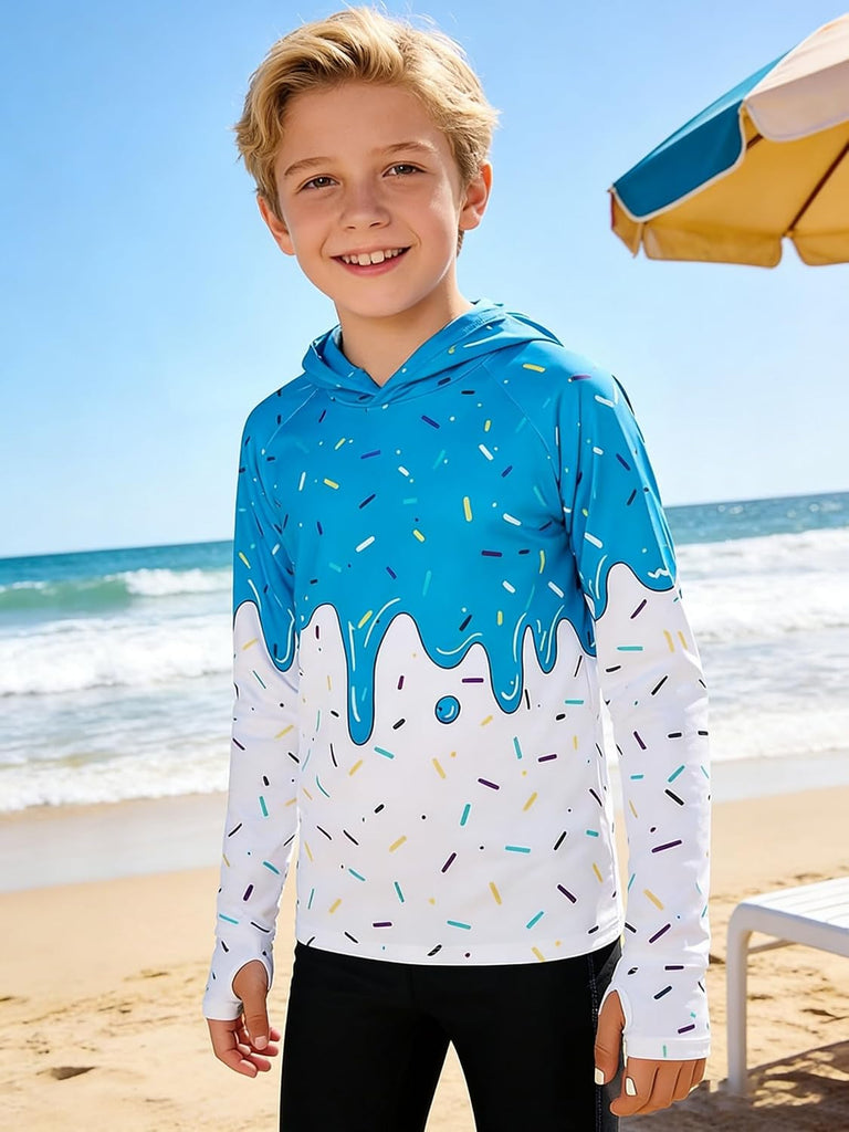 Boy Fishing Shirt UPF 50+ Long Sleeve Hooded Rash Guard