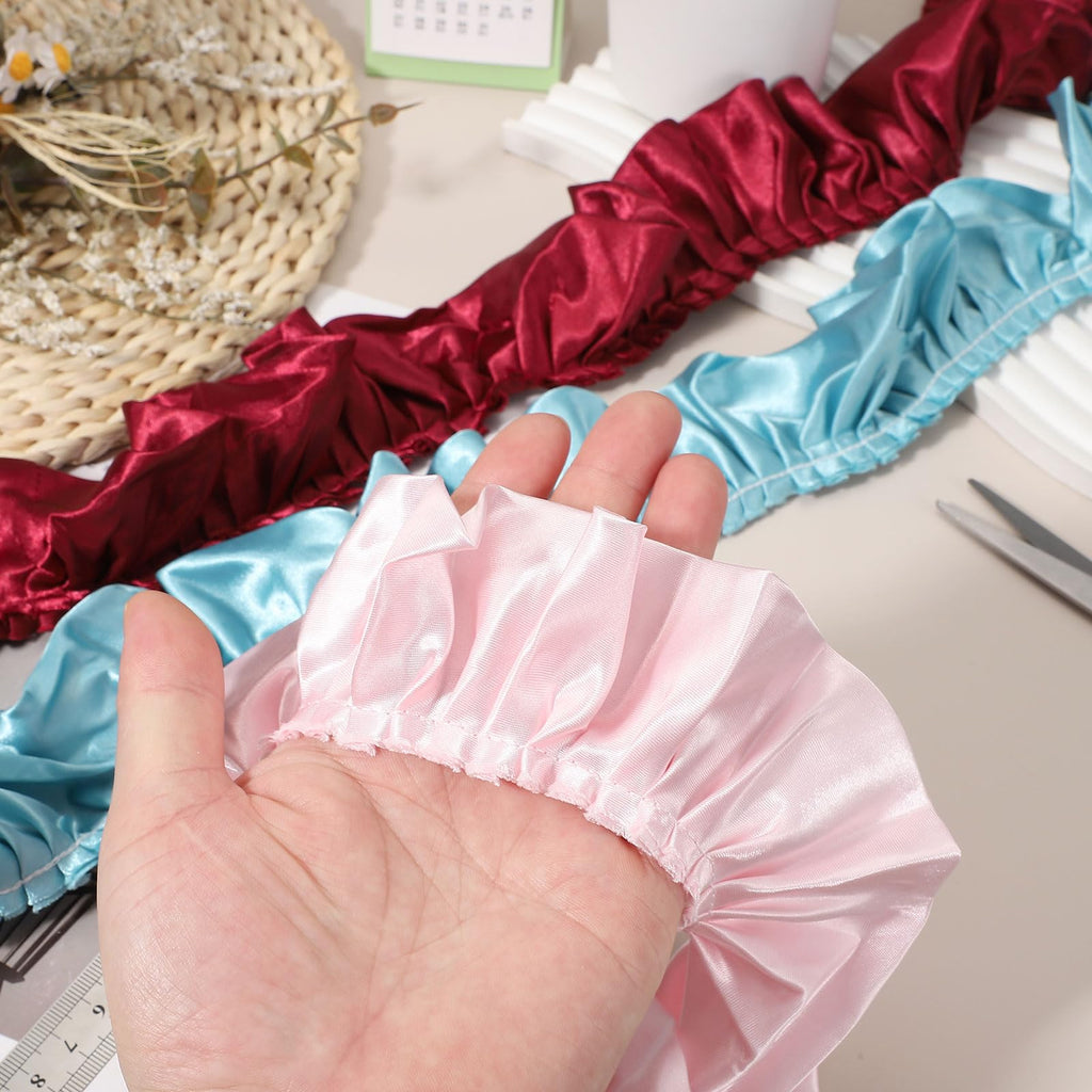 11 Yards 3D Pleated Chiffon Lace Trim 2" Satin Ruffle Ribbon Pleated Sewing Fabric Trim for Headwear Dress Bag