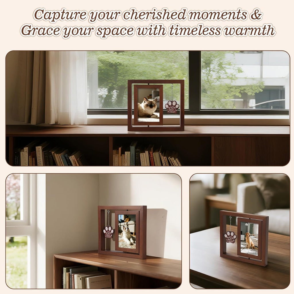 Dog Memorial Gifts for Loss of Dog, Rotating Wooden 4x6 Picture Frame