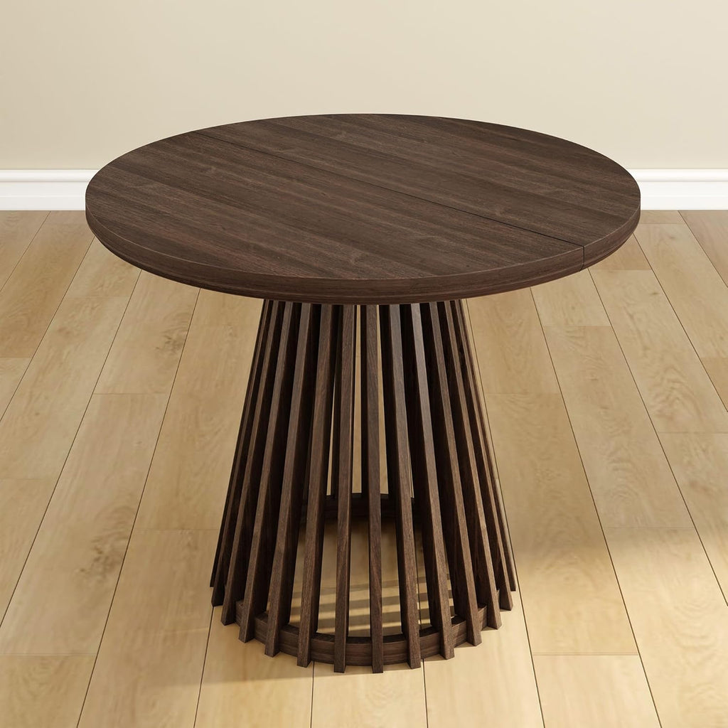 Round Dining Table, 38", Wooden, Pedestal, Minimalist Kitchen Table for 4 for Dining Room, Walnut