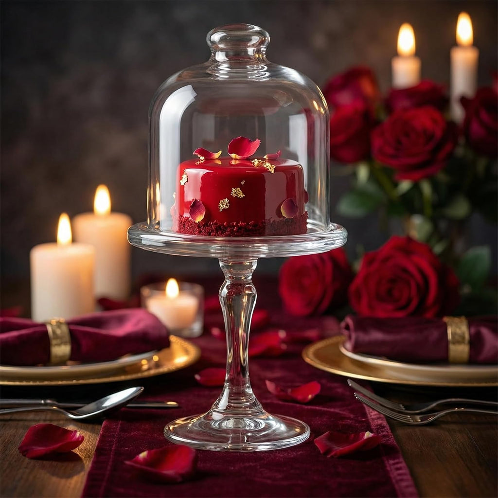 Mini Glass Cake Stand with Dome Lid - Small Pedestal Dessert Stand with Cover, Clear Glass Cupcake & Cookie Display