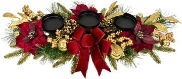 Christmas Candle Holder Centerpiece with Poinsettias and Berries