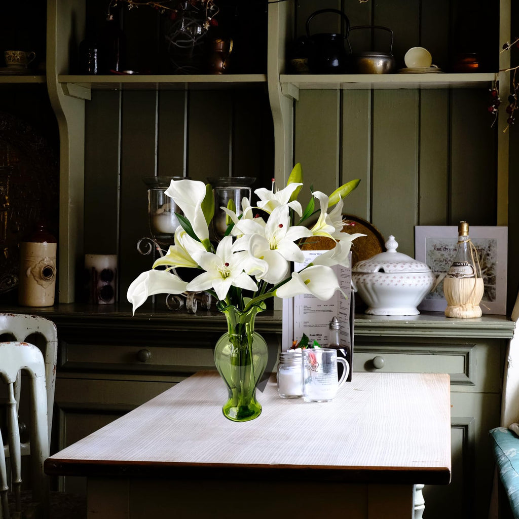 2 Pcs White Stargazer Lily Artificial for Decoration, 28 inch Long Stems Real Touch latex Fake, Faux Silk Easter