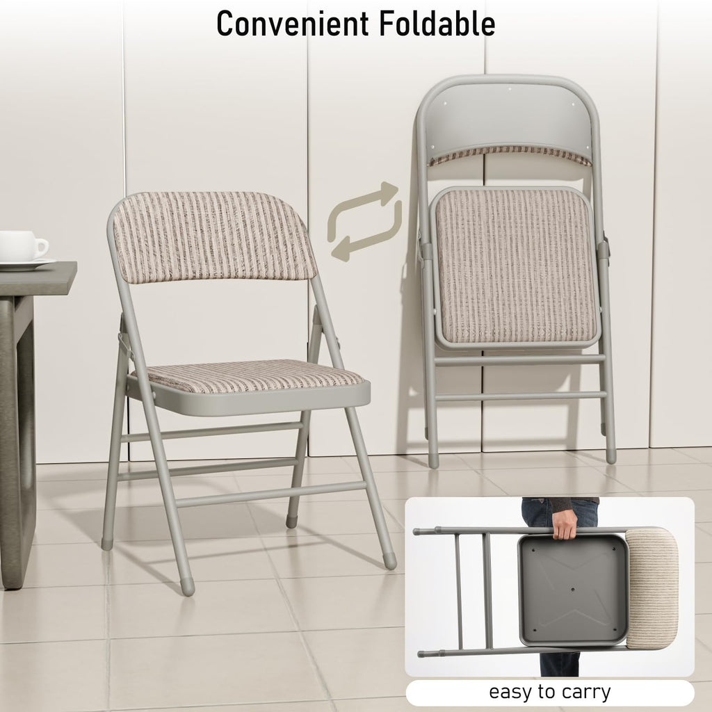 12 Pack Fabric Folding Chairs with Padded Cushion, Steel Frame, Grey, 350lbs