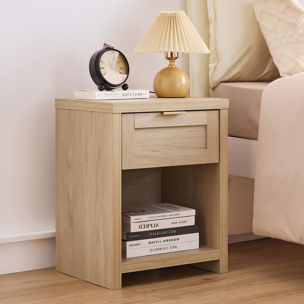 Nightstands Set of 2, Boho Bedside Table, Light Weathered Oak