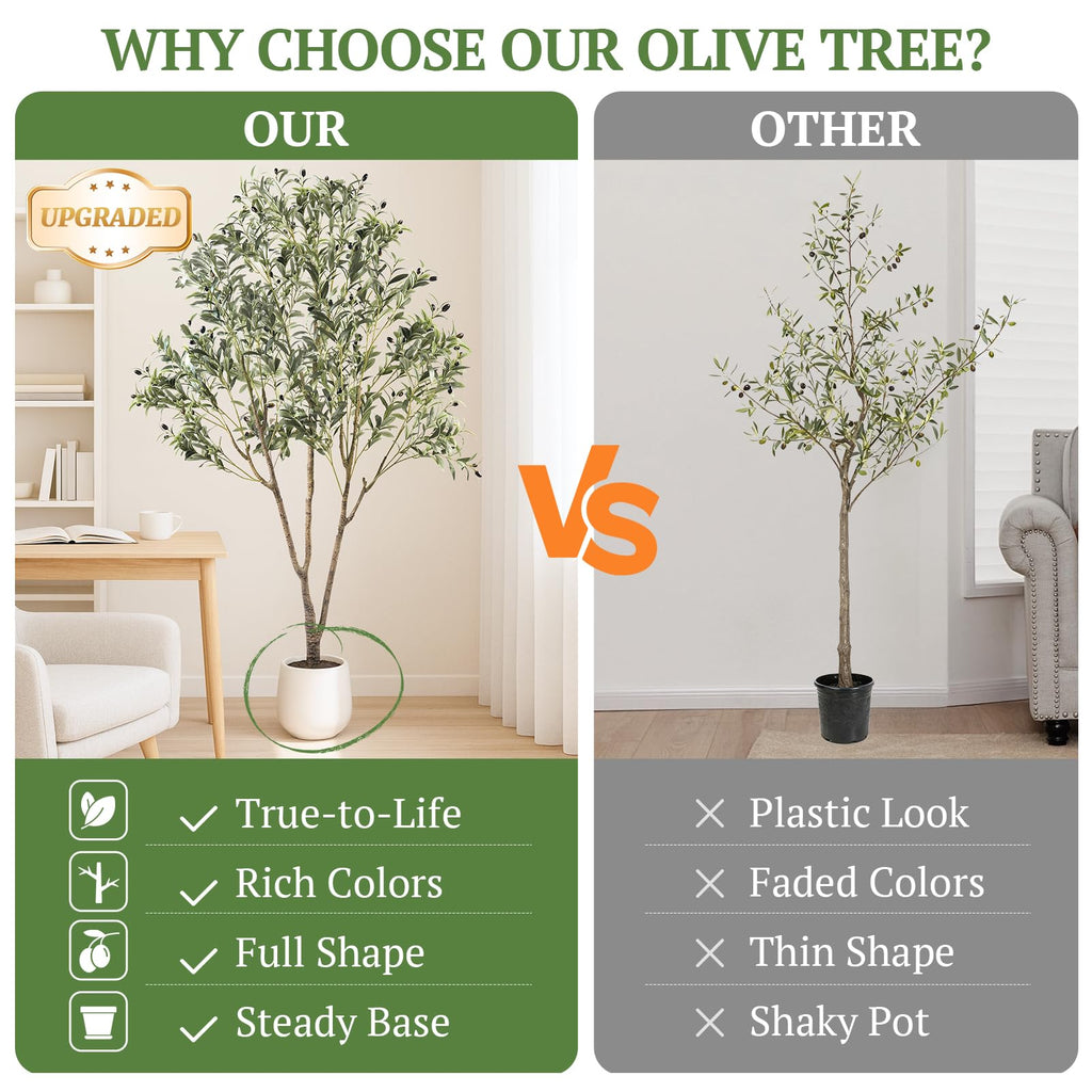 Large Olive Trees Artificial Indoor 7FT, Upgraded Faux Olive Tree with Realistic Leaves and Fruits, Heavy Base