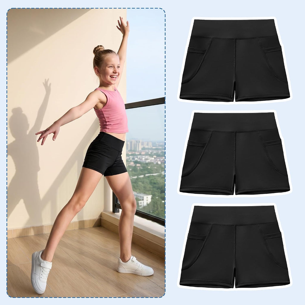 Girls Shorts with Pockets 3 Pack Biker Volleyball Dance Cheer Short