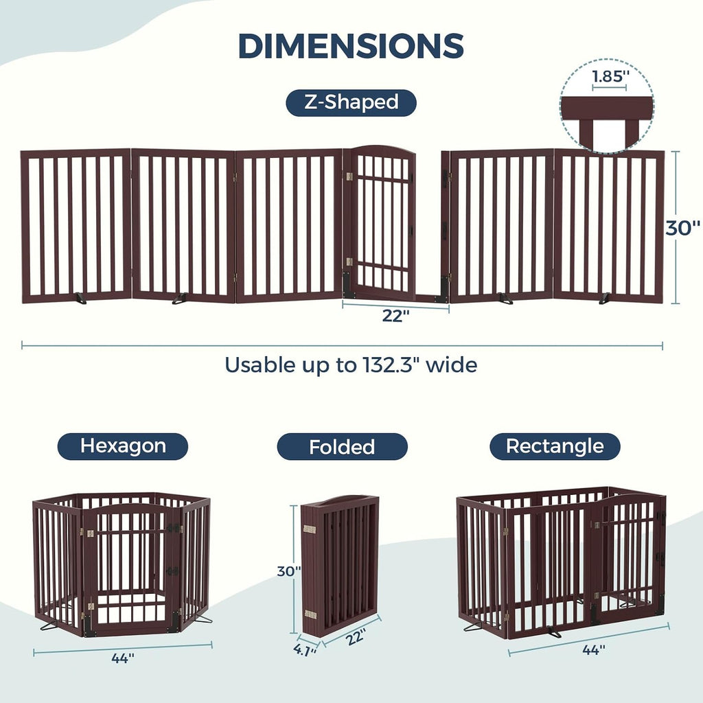 Dog Gate Indoor, 132" Wide Bamboo Pet Gate with Door, 30"H, Espresso