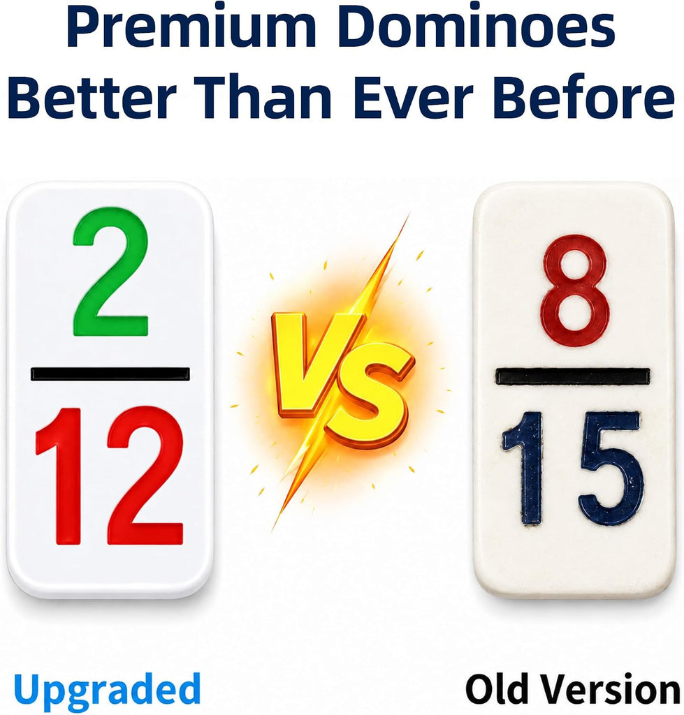 Mexican Train Dominoes Double 12, 91 Numbered Tiles, 8 Racks & Hub - Set of 101