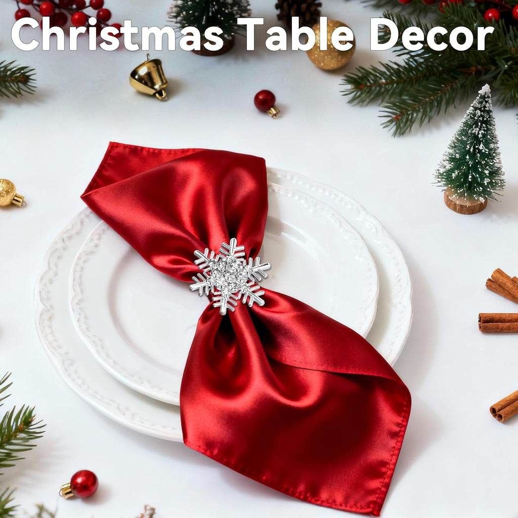 Christmas Silver Snowflake Napkin Rings, Napkins Ring for Dinning Table - Rustic Dinner Tables Decoration - Set of 12