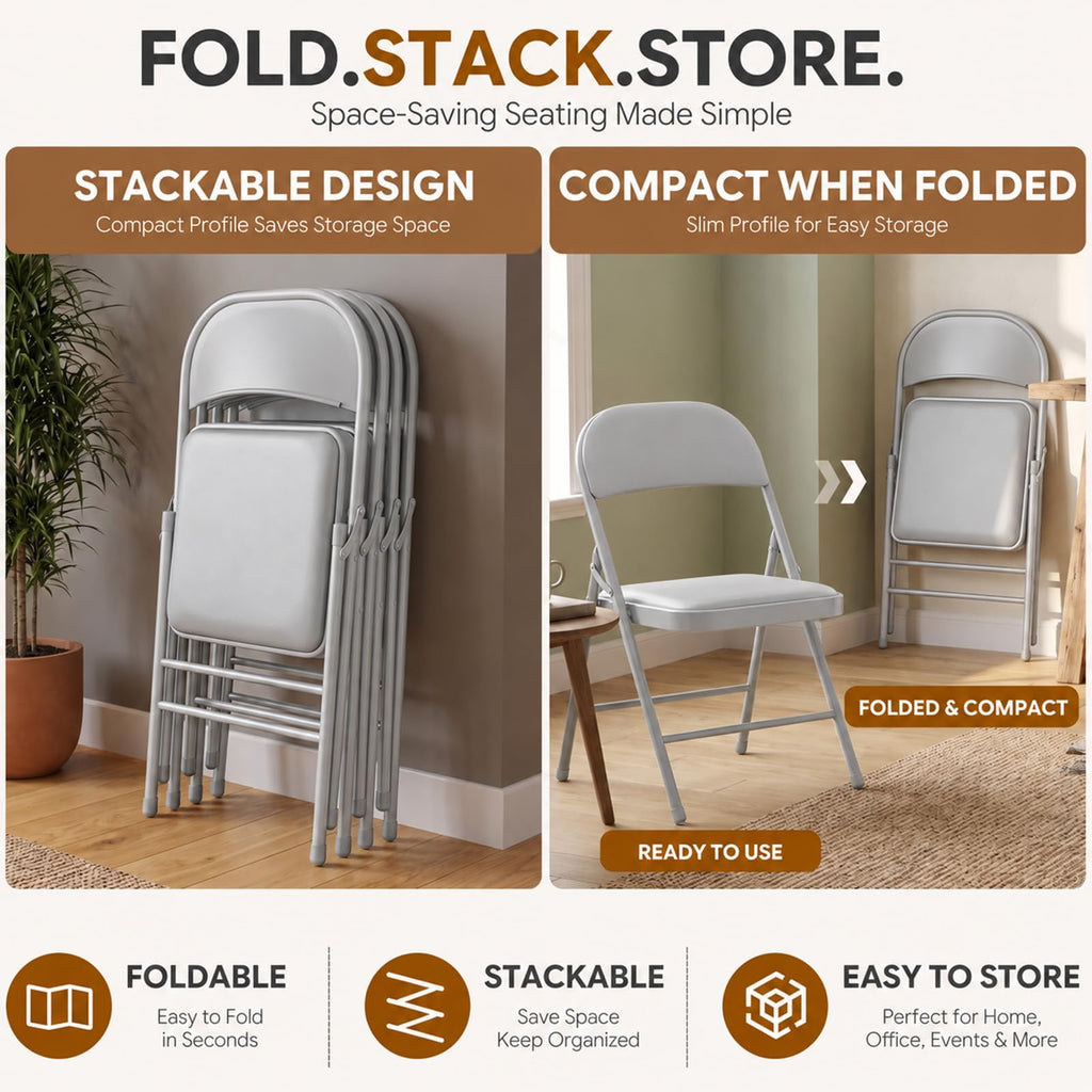10 Pack Gray Padded Folding Chairs with Metal Frame