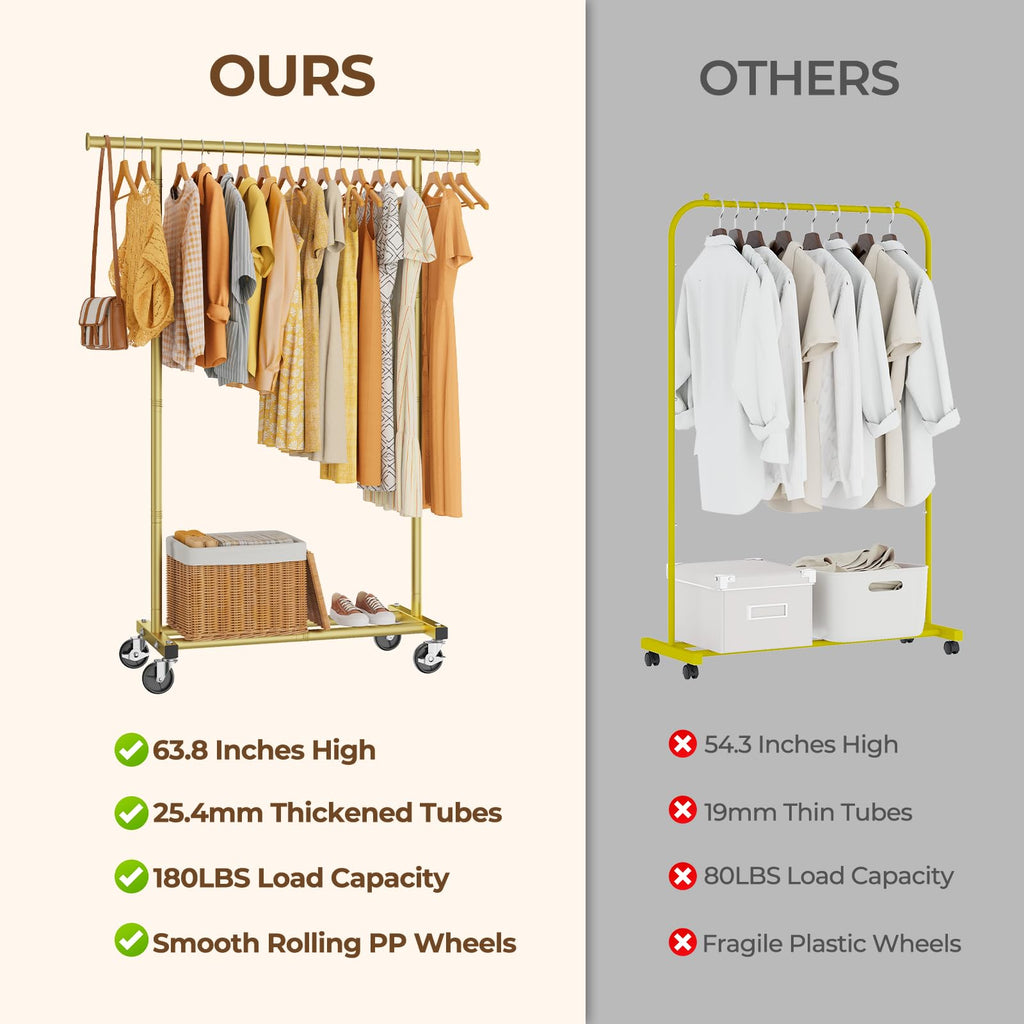 Clothes Rack, Clothing Rack for Hanging Clothes, Rolling Garment Rack Sturdy Coat Rack Portable Wardrobe Rack Metal