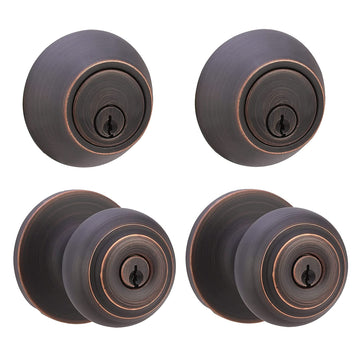 Keyed Alike Exterior Knob with Key Lock and Deadbolt, Classic, Oil Rubbed Bronze, Set of 2