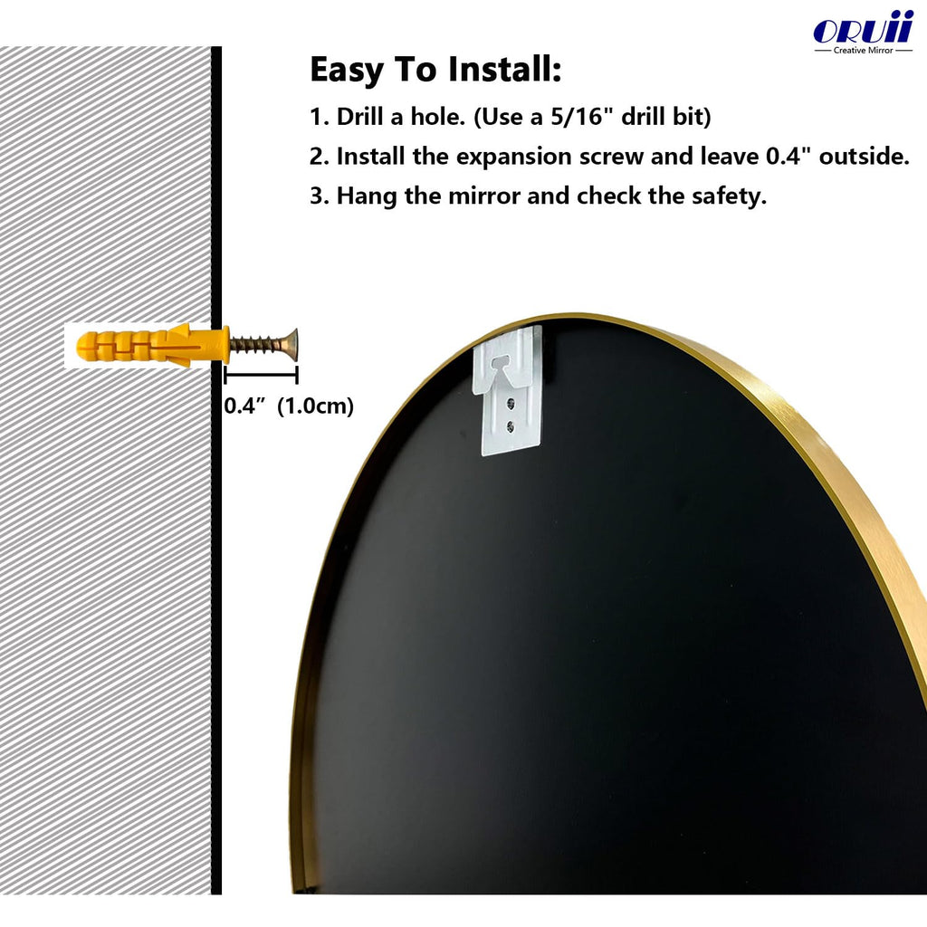 Round Mirror, 24 inch Glold Circle Mirror, Bruhsed Gold Metal Frame