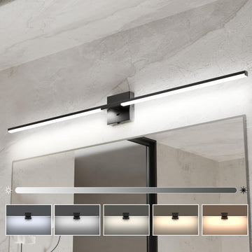 48" Modern Black Bathroom Vanity Lights, Built-in Dimmer, 5CCT
