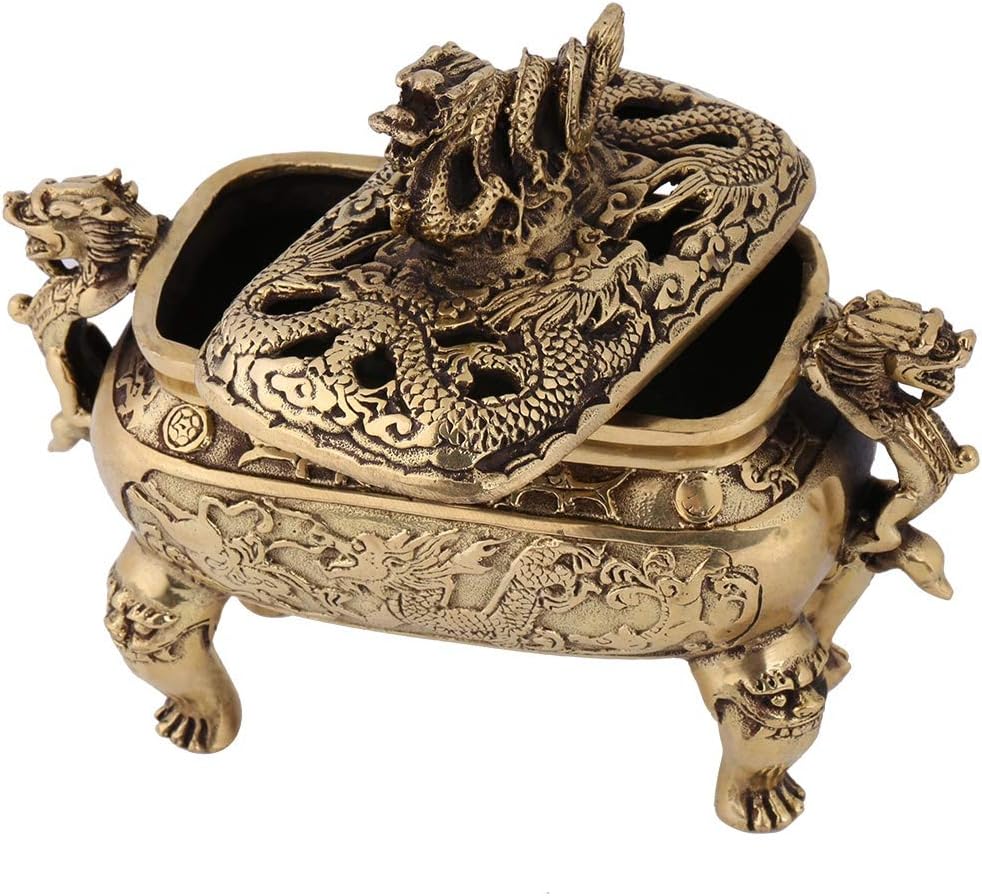 Antique Bronze Copper Chinese Dragon Incense Burner Holder Home Decoration Religious Meditation Decor Art Piece