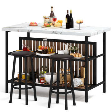 Kitchen Island with Stools & Storage, Modern Dining Table Set for 2, 3 Piece Kitchen & Dining Room Sets Island Table