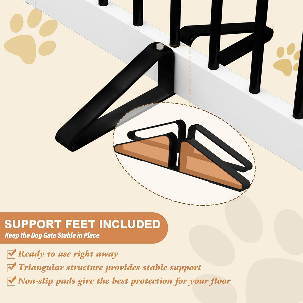 Freestanding Pet Gate for Dogs, Foldable Wooden Dog Gate, Indoor Pet Barrier for Stairs, Doorways, Support Feet