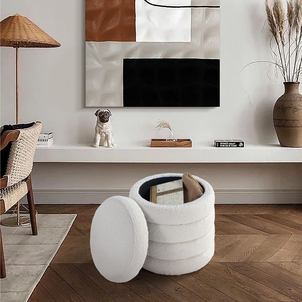 Modern Round Ottoman with Soft Padded Seat, Storage Vanity Chairs for Makeup, Upholstered Footrest Stool Ottoman Foot