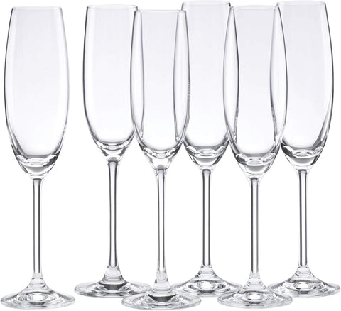 Champagne Flutes, Tuscany Classics 8 Oz Champagne Glasses Set of 6, 1.5 x 10-inch, Clear European Glass, Stemware