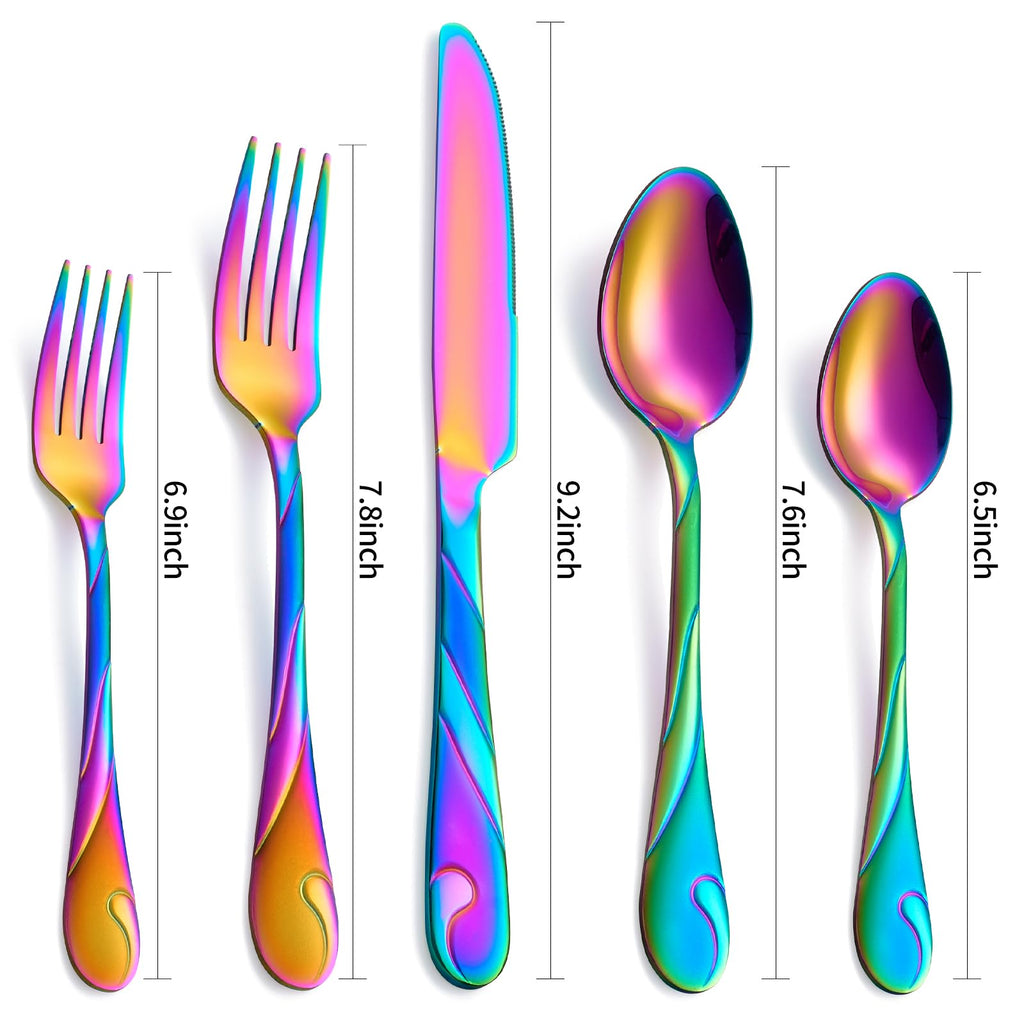 Rainbow Silverware Set, 40-Piece Stainless Steel, Service for 8