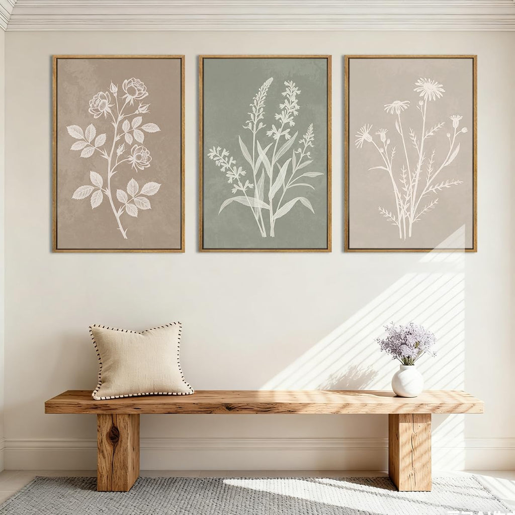 Extra Large Boho Botanical Framed Wall Art Inch Farmhouse Floral Canvas Wall Decor Neutral Minimalist Plant
