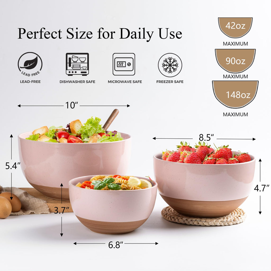 Ceramic Mixing Bowls,Stoneware Nesting Bowls Set of 3