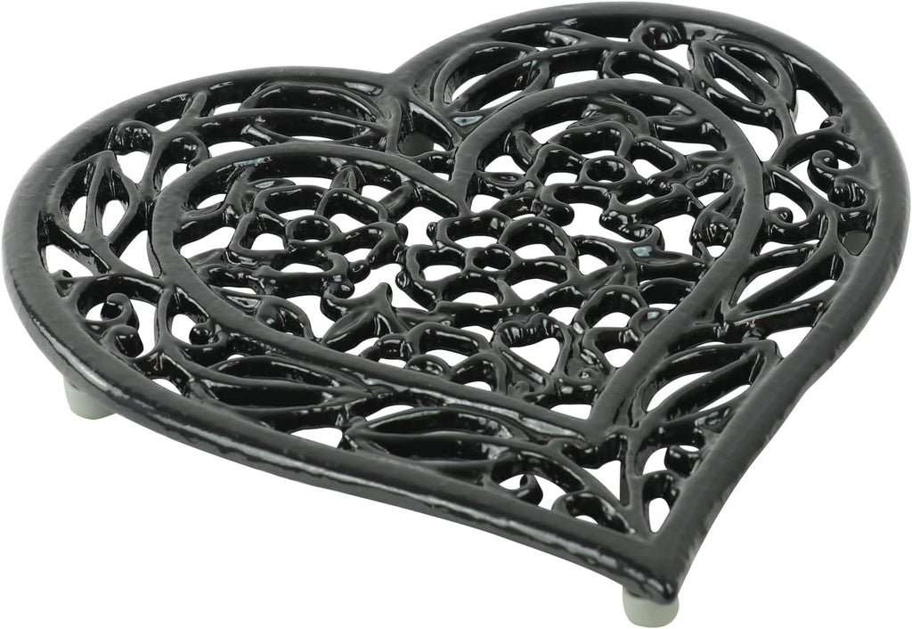 Heart Shaped Cast Iron Trivet with Rubber Feet, Vintage/Rustic