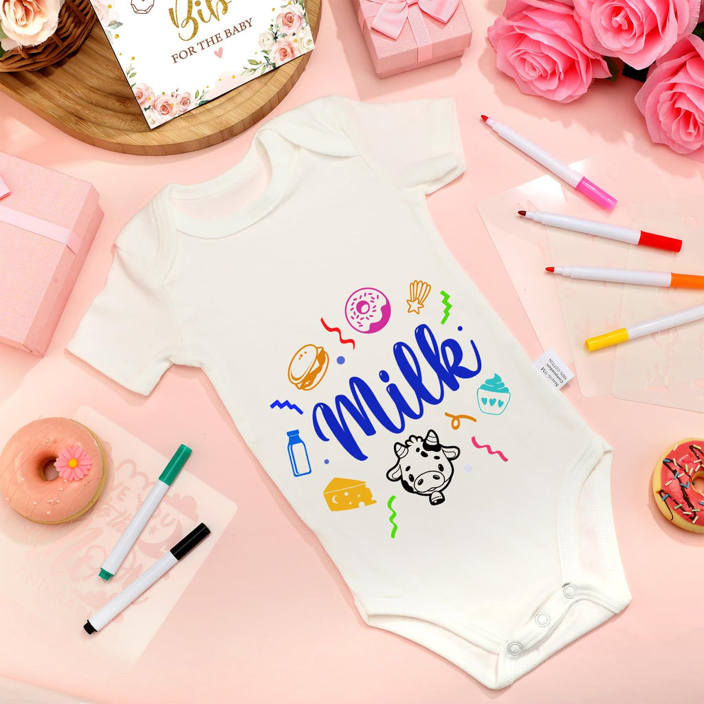 100 Pcs White Baby Bodysuits Bibs Kit 25 Guests, Floral
