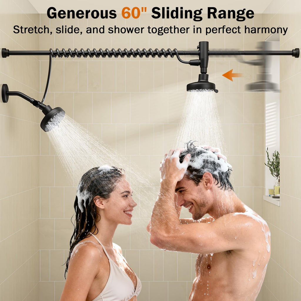 Dual Shower Head with Original Adjustable Slider, Double Showerhead, Black