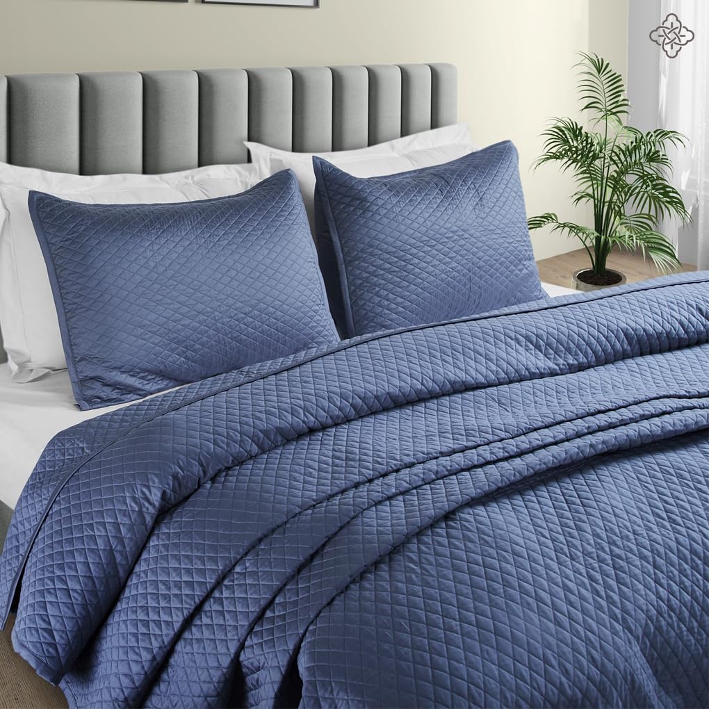 100% Organic Cotton Quilts - Diamond Stitched Quilted bedspreads - All Season Oversized Coverlet Set