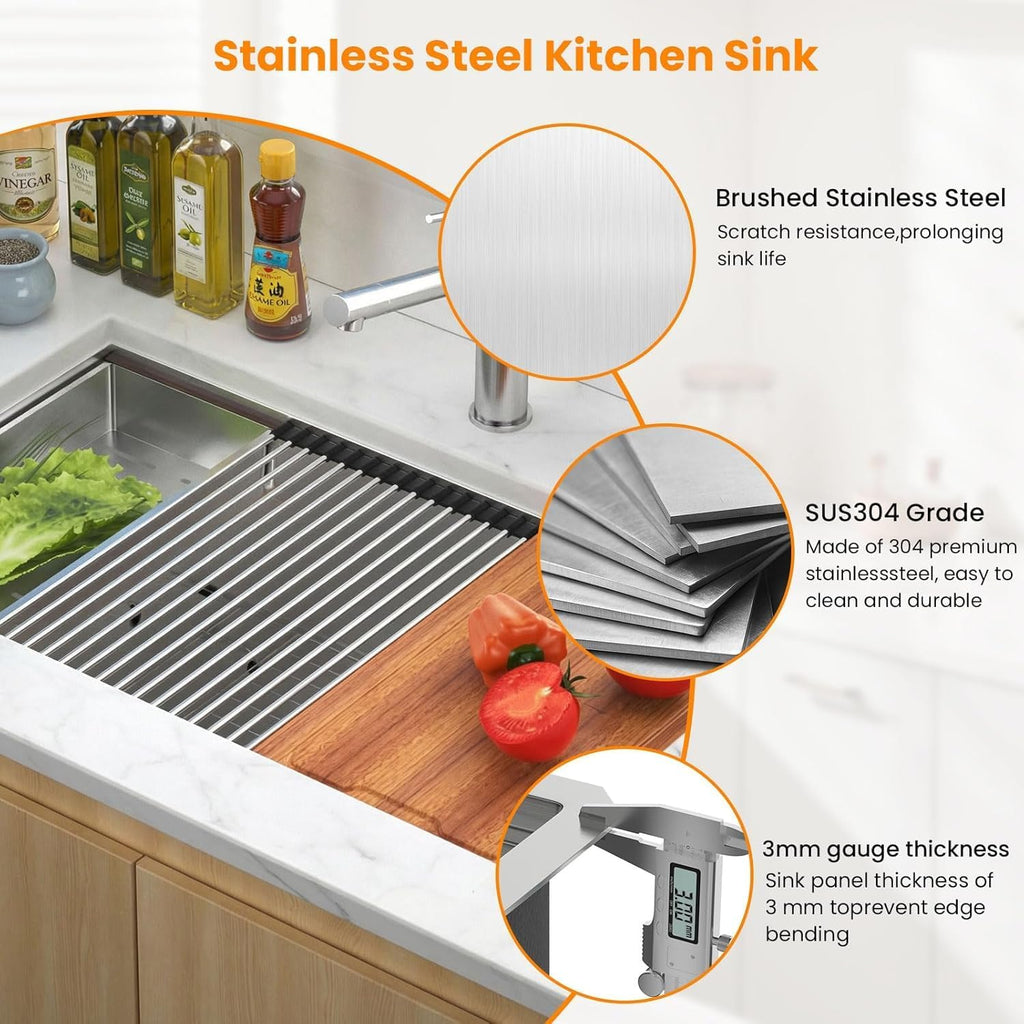 32 Kitchen Sink Undermount - 32 x 19 x 10 Inch Undermount Sink | Ledge Workstation 10"Deep Single Bowl 16 Gauge